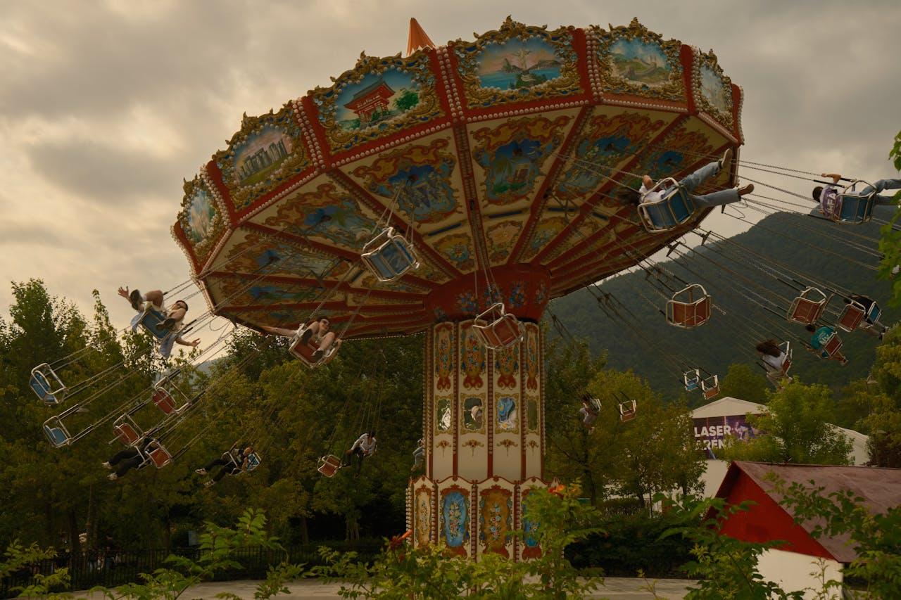 Vibrant Carousel Ride at Outdoor Amusement Park